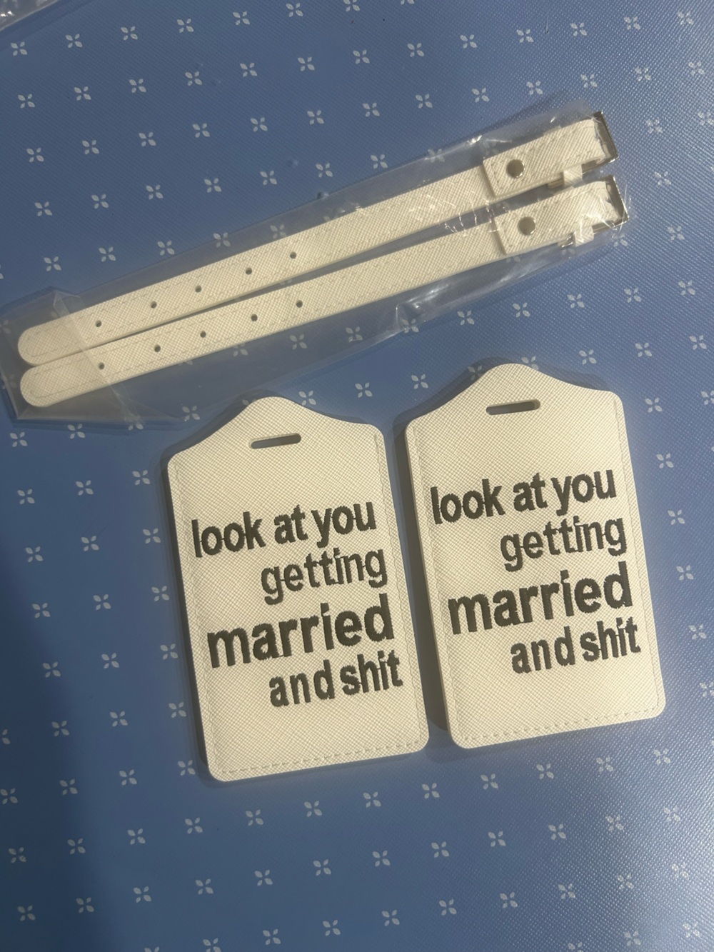 White Novelty Phone Luggage Tag Set - Look At You Getting Married